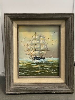 Framed Nautical Ship Sea Painting